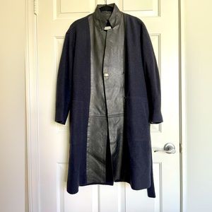 100% wool coat with genuine leather lapels